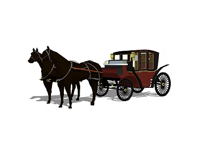 Vintage Horse Drawn Carriage With Two Horses 3d model