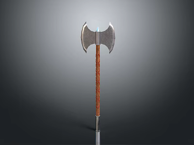 Double Bladed Axe With Metal Head And Textured Wooden Handle Design 3d model