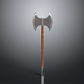 Double Bladed Axe With Metal Head And Textured Wooden Handle Design