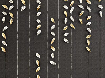 Leaf Shaped Gold And Silver Hanging Wall Decor On Black Background 3d model