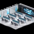 Modern Technical Control Room With Multiple Display Screens Workstations And Office Chairs 3d model