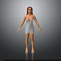 Woman In White Spaghetti Strap Short Dress With High Heels On Black Background