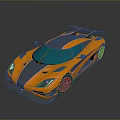 Sleek Orange Black Sports Car With Blue Roof And Rear Spoiler Design