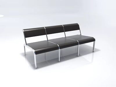 Modern Three Seater Sofa With Black Leather Upholstery And Sleek Metal Frame Design 3d model