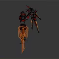 Futuristic Black Red Robot Character With Mechanical Armor And Glowing Orange Accents