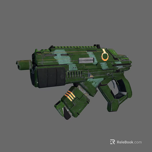 Green Camouflage Sci Fi Weapon With O Shaped Ring Black Components And Detailed Design 3d model 