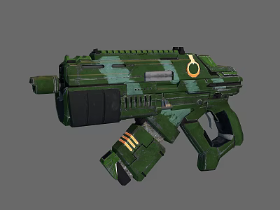 Green Camouflage Sci Fi Weapon With O Shaped Ring Black Components And Detailed Design 3d model