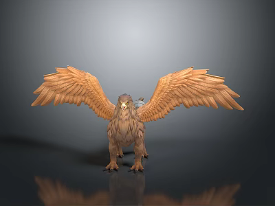 3D Eagle Model With Spread Wings And Detailed Feathers On Gray Black Background 3d model