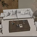 Sofa And Coffee Table Set With Bamboo Decorative Panel Floor Lamp Accent Chairs And Pampas Grass
