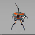Vibrant Mechanical Robot With Round Red And Blue Body Antenna Red Eye And Mechanical Legs