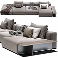 Light Gray Sectional Sofa With Throw Pillows Blanket And Attached Table 3d model