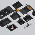 Various Black Kitchen Sinks Featuring Double Single Bowl Styles And Faucet 3d model