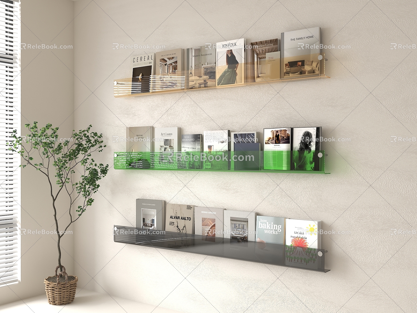 Modern Acrylic Bookshelf Acrylic Magazine Rack Solid Wood Bookshelf Modern Books Newspapers and Magazines Book Combination Wall Hanging Bookshelf Extracurricular Book Ornaments 3d model