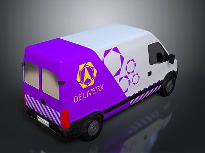 White And Purple Delivery Van With Yellow Logo And Purple Geometric Patterns Exterior Design 3d model