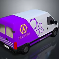 White And Purple Delivery Van With Yellow Logo And Purple Geometric Patterns Exterior Design