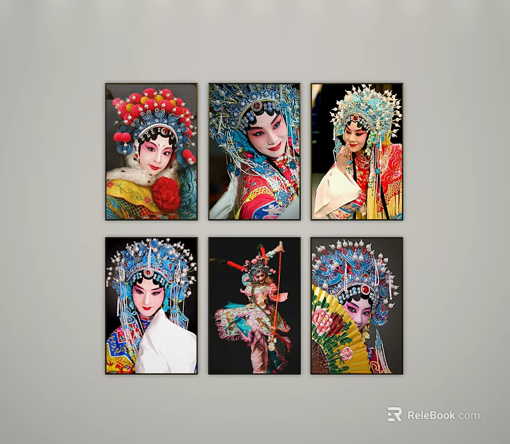 Peking Opera Character Portrait Paintings Featuring Intricate Headpieces And Colorful Traditional Attire 3d model 