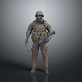 Military Game Movie Character In Camouflage Uniform With Helmet Gas Mask And Rifle