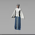Traditional Chinese Outfit with White Long Sleeved Top Blue Long Skirt and Button Details