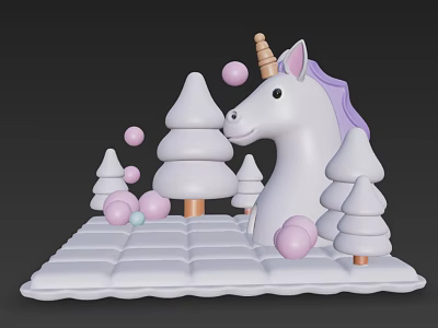 Unicorn Macaron Geometric Tree Cartoon Tree Biscuits Beautiful Chen Sweet Beautiful Chen DP 3d model