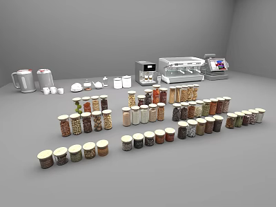 Neatly Arranged Spice Jars With Various Spices On Kitchen Countertop 3d model