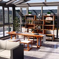 Modern Glass Roof Sunroom Featuring Brick Wall Flower Boxes Blue Sky And White Clouds