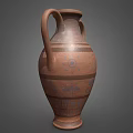 Classic Brown Ceramic Amphora With Two Handles Blue Patterns And Stripes 3d model