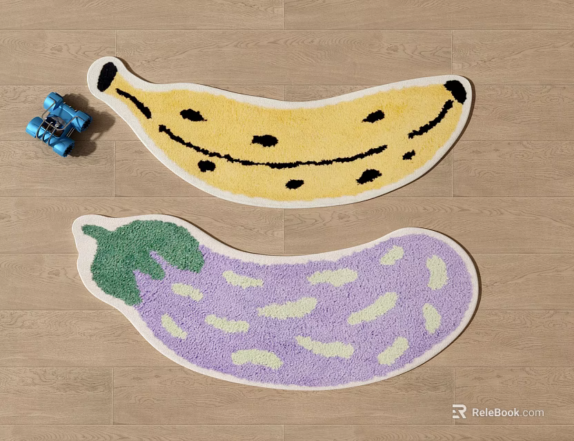Fun Shaped Decorative Rugs Banana Yellow And Eggplant Purple Designs For Kids Room 3d model 