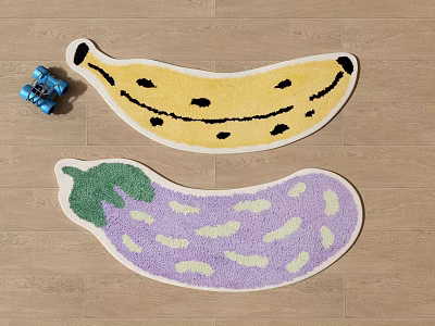 Fun Shaped Decorative Rugs Banana Yellow And Eggplant Purple Designs For Kids Room 3d model