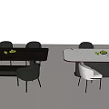 Modern Dining Table Set With Rectangular Round Tables And Black White Yellow Chairs 3d model