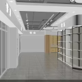 Supermarket Department Store Interior With Metal Shelves And Wooden Display Cabinets