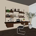Middle style desk and chair combination 3d model