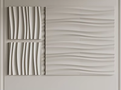 Modern White Wainscoting Wall Decor With Wavy And Striped Textured Panels 3d model