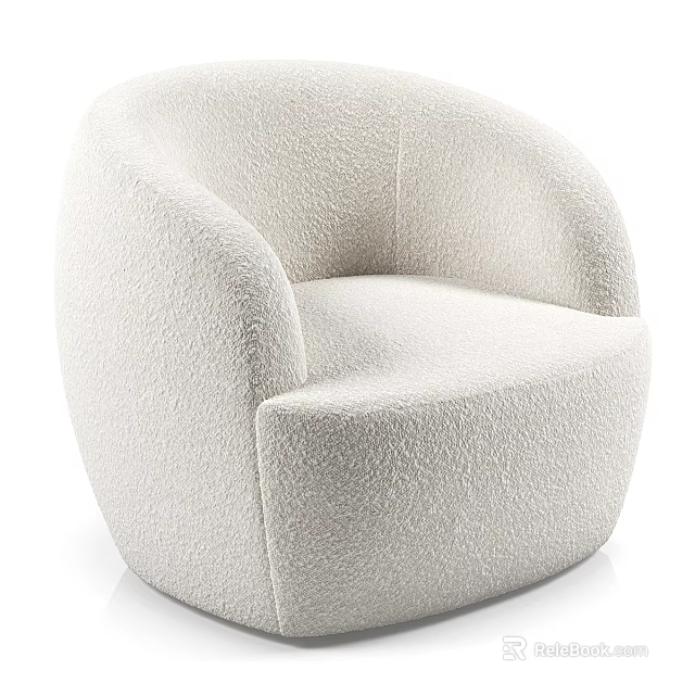 Beige Plush Single Sofa Featuring Rounded Shape and Armrests Modern Design 3d model 