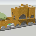 Modern Architectural Brick Exterior With Arched Design Courtyard Tree Glass Entrance
