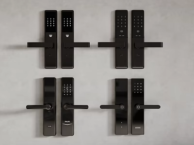 Different Styles Black Smart Door Handles With Digital Keypad Lock Features 3d model