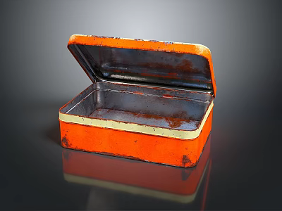 Orange Rusty Metal Tin With Open Lid And Empty Interior For Daily Storage 3d model