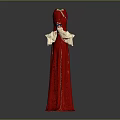 Elegant Red Long Dress Front Back View With Golden Belt And Lace Sleeves