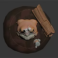 Toad Character With Spiked Head Large Eyes White Belly Orange Back Lantern Log On Base 3d model
