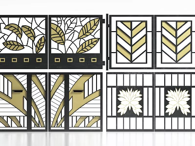 Elegant Modern Entrance Gate Design With Iron Art Gold Leaf And Geometric Patterns 3d model
