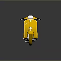 Yellow Classic Scooter With Black Seat And Shiny Reflection On Dark Surface