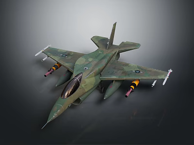 Camouflaged Military Fighter Jet With Missile Armaments And Aerodynamic Design 3d model