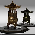 Chinese Style Pagoda Shaped Decorative Ornament Set With Metal Craftsmanship And Hexagonal Base