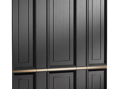 Stylish Sofa Background Wall Interior Design With Black Wooden Paneling And Golden Lines 3d model