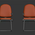 Modern Orange Leisure Chair With Gray Armrests And Sleek Metal Frame Design
