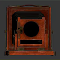 Vintage Electronic Camera Red Body With Bellows Design Wooden Frame And Metal Parts