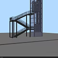 Modern Glass Elevator Structure With Metal Staircase And Outdoor Design 3d model