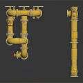 Yellow Industrial Pipes Complex Network With Elbows Valves Vertical Horizontal Connections 3d model