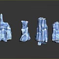 Wood Stone Decorative Pieces In Blue Color With Various Shapes And Reflections On Black Background