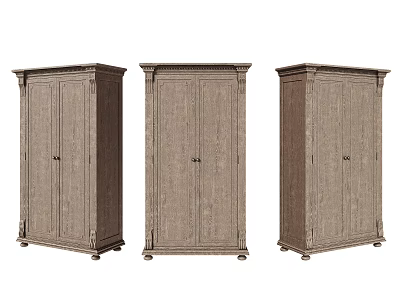 Three Vintage Wooden Storage Cabinets With Panel Doors And Decorative Legs Design 3d model