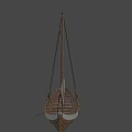 Traditional Wooden Yacht With Sail Mast Rowing Seats And Blue Trim Design